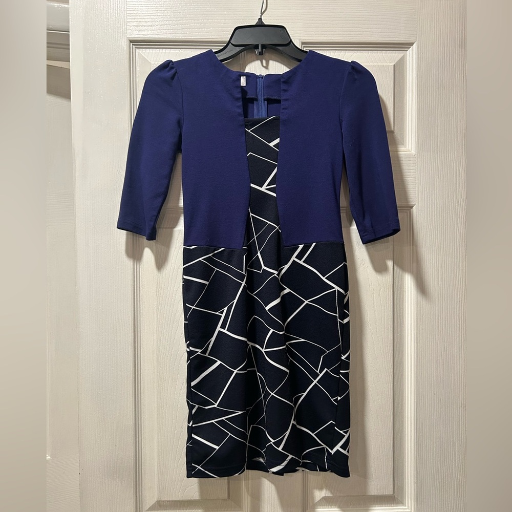 Kilottor Royal Blue and Black Geometric Dress.